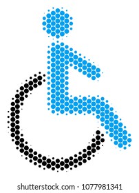 Halftone dot Disabled Person icon. Pictogram on a white background. Vector concept of disabled person icon created of circle blots.
