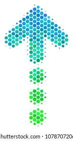 Halftone dot Dotted Arrow pictogram. Pictogram in green and blue shades on a white background. Vector concept of dotted arrow icon constructed of circle dots.