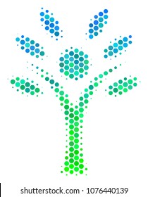 Halftone dot Eco Man icon. Icon in green and blue color hues on a white background. Vector pattern of eco man icon created of round blots.