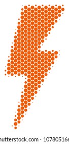 Halftone dot Electric Strike icon. Pictogram on a white background. Vector pattern of electric strike icon created of circle items.