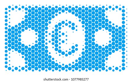 Halftone dot Euro Banknote icon. Pictogram on a white background. Vector collage of euro banknote icon created of spheric elements.