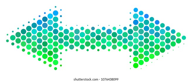 Halftone dot Exchange Arrows icon. Icon in green and blue color tints on a white background. Vector concept of exchange arrows icon created of circle elements.