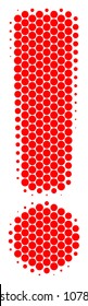 Halftone dot Exclamation Sign icon. Pictogram on a white background. Vector collage of exclamation sign icon made of round spots.