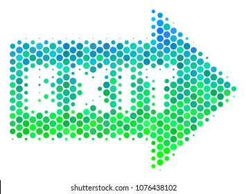 Halftone dot Exit Arrow icon. Icon in green and blue color tints on a white background. Vector concept of exit arrow icon composed of circle elements.