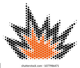 Halftone dot Explosion Boom icon. Pictogram on a white background. Vector composition of explosion boom icon composed of sphere spots.