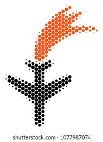 Halftone dot Falling Airplane icon. Pictogram on a white background. Vector composition of falling airplane icon created of sphere pixels.