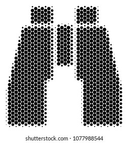Halftone dot Find Binoculars icon. Pictogram on a white background. Vector concept of find binoculars icon organized of sphere dots.