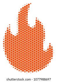 Halftone dot Fire Flame icon. Pictogram on a white background. Vector mosaic of fire flame icon organized of sphere items.