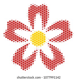 Halftone dot Flower icon. Pictogram on a white background. Vector composition of flower icon composed of round pixels.