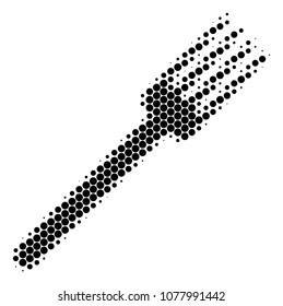 Halftone dot Fork icon. Pictogram on a white background. Vector pattern of fork icon made of round blots.