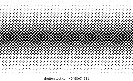 Halftone dot gradient textures or dot lines that fade in the center and fade on sides, Abstract black circle pattern on white background, cartoon pop art backdrop, Vector effect wallpaper.