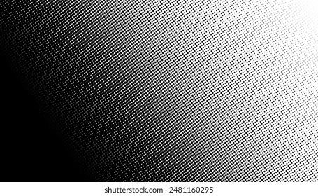 Halftone dot gradient textures or dot lines that fade in the center and fade in on the sides. Abstract black circle pattern on white background, cartoon pop art backdrop, Vector effect wallpaper.