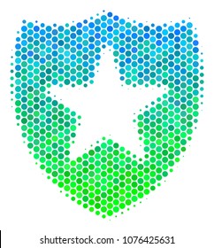 Halftone dot Guard icon. Pictogram in green and blue shades on a white background. Vector composition of guard icon constructed of circle elements.