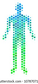 Halftone dot Human pictogram. Icon in green and blue color tones on a white background. Vector concept of human icon designed of sphere blots.