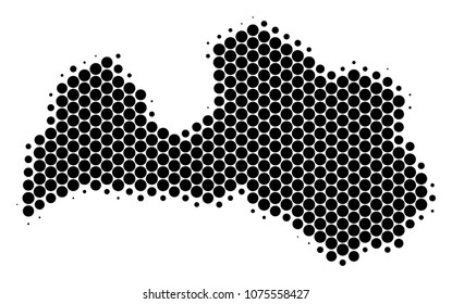 Halftone dot Latvia Map. Vector geographic map on a white background. Vector collage of Latvia Map designed of spheric items.