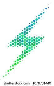 Halftone dot Lightning icon. Icon in green and blue shades on a white background. Vector mosaic of lightning icon created of round spots.