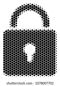 Halftone dot Lock icon. Pictogram on a white background. Vector concept of lock icon designed of spheric spots.