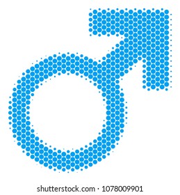 Halftone dot Mars Symbol icon. Pictogram on a white background. Vector composition of mars symbol icon organized of round dots.