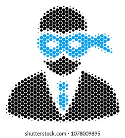 Halftone dot Masked Thief icon. Pictogram on a white background. Vector collage of masked thief icon organized of sphere spots.