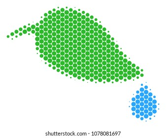 Halftone dot Natural Leaf With Drop icon. Pictogram on a white background. Vector concept of natural leaf with drop icon organized of sphere dots.
