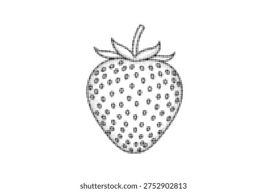 Halftone dot pattern illustration of a fresh ripe strawberry fruit