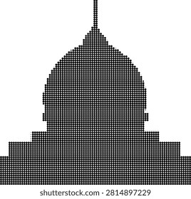 Halftone dot pattern silhouette representing dome architecture building element isolated on transparent background for design.