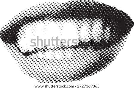 Halftone dot pattern of a smiling mouth with teeth.