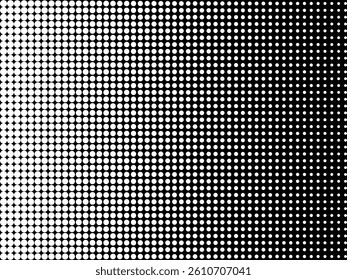 Halftone dot pattern transitioning from white to black, creating a gradient effect. The circular dots vary in size and density, forming a retro-style abstract design.

