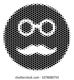 Halftone dot Pension Smiley icon. Pictogram on a white background. Vector composition of pension smiley icon constructed of spheric spots.