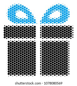 Halftone dot Present icon. Pictogram on a white background. Vector concept of present icon constructed of round elements.