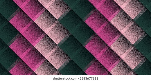 Halftone dot rhombus shapes vector geometric seamless pattern. Pointillism texture background design. Square grid diagonal stripes. Bauhaus mosaic flock swatch. Overlapping wisp elements.