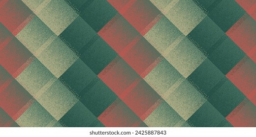 Halftone dot rhombus shapes vector geometric seamless pattern. Points grain texture background design. Square grid tile wallpaper. Simple decorative shred swatch. Grunge tileable pattern.