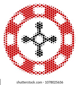 Halftone dot Roulette Casino Chip icon. Pictogram on a white background. Vector pattern of roulette casino chip icon composed of spheric dots.