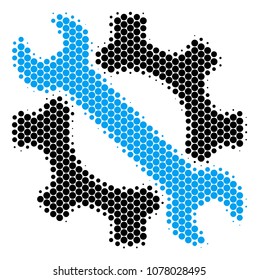 Halftone dot Service Tools icon. Pictogram on a white background. Vector pattern of service tools icon composed of round blots.