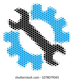 Halftone dot Service Tools icon. Pictogram on a white background. Vector pattern of service tools icon combined of spheric spots.