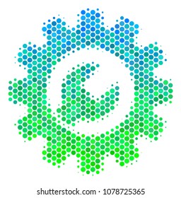 Halftone dot Service Tools icon. Icon in green and blue color tints on a white background. Vector collage of service tools icon made of circle spots.