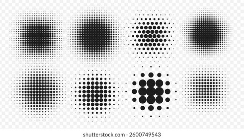 Halftone dot shadows. Retro vintage pixelated design elements for comic speech posters, backgrounds, prints, digital templates. Vector illustration