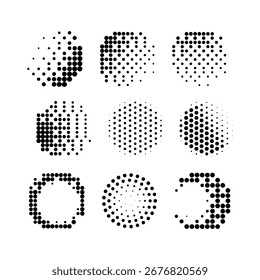 Formas de ponto de meio-tom, elementos de design Circle, gradiente de meio-tom. Gradiente pontilhado, pontos suaves