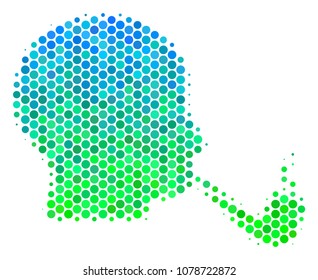 Halftone dot Smoking Detective icon. Icon in green and blue shades on a white background. Vector mosaic of smoking detective icon organized of spheric spots.