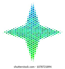 Halftone dot Space Star pictogram. Pictogram in green and blue color tinges on a white background. Vector mosaic of space star icon made of sphere pixels.