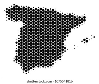 Halftone dot Spain Map. Vector geographical map on a white background. Vector collage of Spain Map created of sphere blots.
