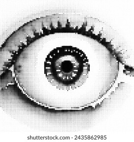 Halftone dot style illustration of a nonhuman eye