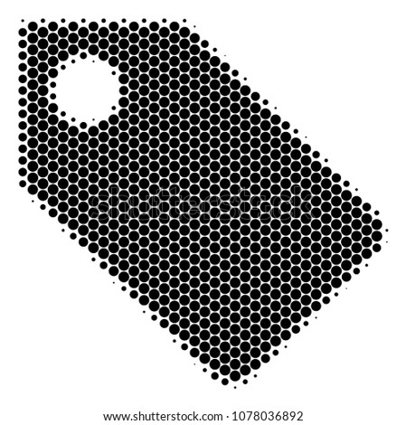 Halftone dot Tag icon. Pictogram on a white background. Vector collage of tag icon designed of sphere pixels.