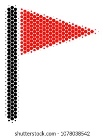 Halftone dot Triangle Flag icon. Pictogram on a white background. Vector pattern of triangle flag icon designed of sphere spots.