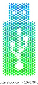 Halftone dot USB Flash Drive pictogram. Pictogram in green and blue shades on a white background. Vector pattern of usb flash drive icon constructed of sphere blots.