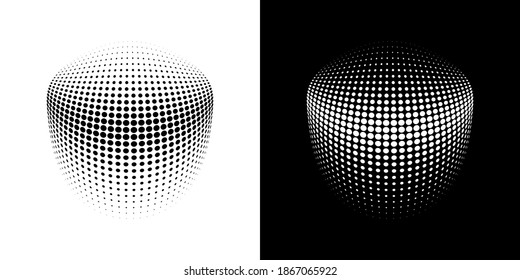 Halftone сircle dots 3d logo emblem design element for technology, medical, treatment, cosmetic. Three dimensional icon using halftone circle dots raster texture.  Vector illustration.