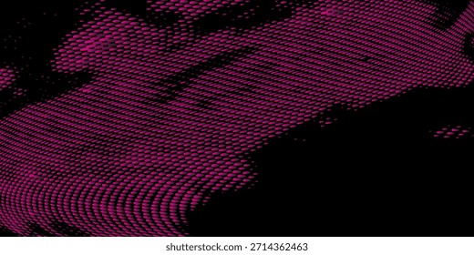 Pontos de meio-tom tecnologia digital abstrata luz rosa no fundo preto.

