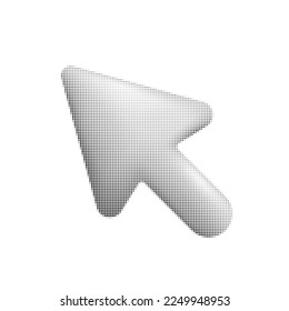 El hilo de cursor del ratón sobre puntos de semitono. Puntero de interfaz de equipo. Haga clic aquí flecha. La interfaz Web hace clic en el puntero. Herramienta de selección Ui en patrón de medio tono. Vector