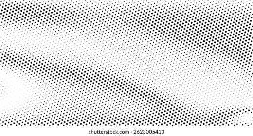 Fondo de puntos de semitono con efecto degradado en blanco y negro, textura de estilo de cómic retro perfecta para arte Pop, diseño de Antiguas y patrones Abstractas. Ilustración vectorial.