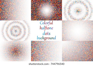 Halftone dots background. Set. Creative geometric background in halftone style. Vector illustration